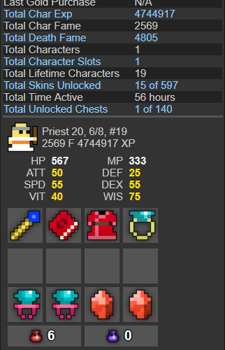 Rotmg Only One [NONAME] account Priest 6/8 Uncommon 50/50