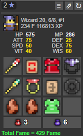 Rotmg account maxed wizard 6/8 with 234 Fame [Budget]